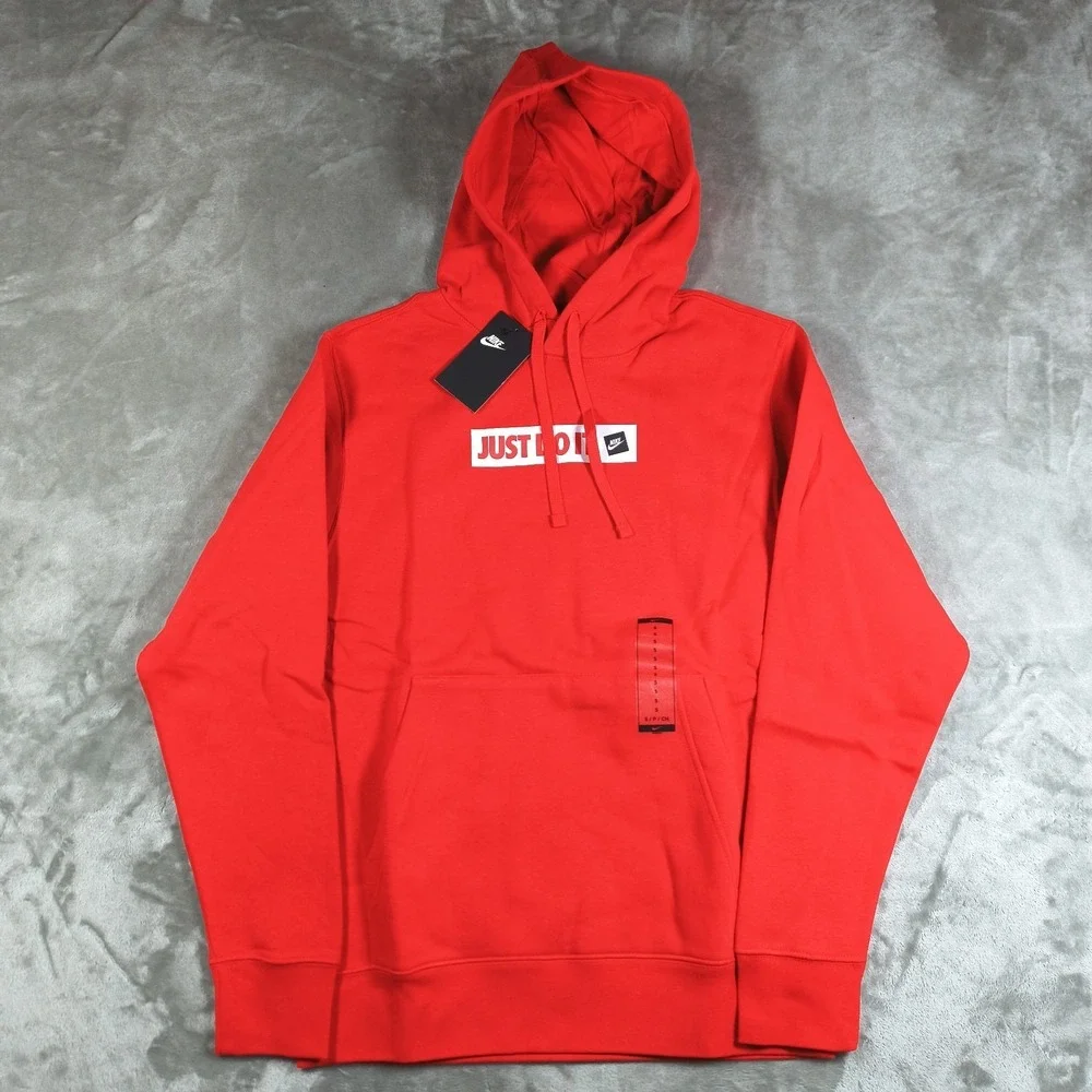 Nike Hoodie Mens Small Red Just Do It Swoosh Logo Pullover Fleece BV5094 657 New
